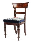 William IV mahogany desk chair, with bar shaped top rail and foliate carved uprights,