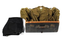 Three vintage military jackets, trousers,