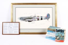 An early Battle of Britain Museum Appeal Spitfire print signed Tuck, Foxley Norris, Bader and more