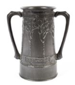 An Arts and Craft English Pewter loving cup designed by David Veasey for Liberty & Co, circa 1902,