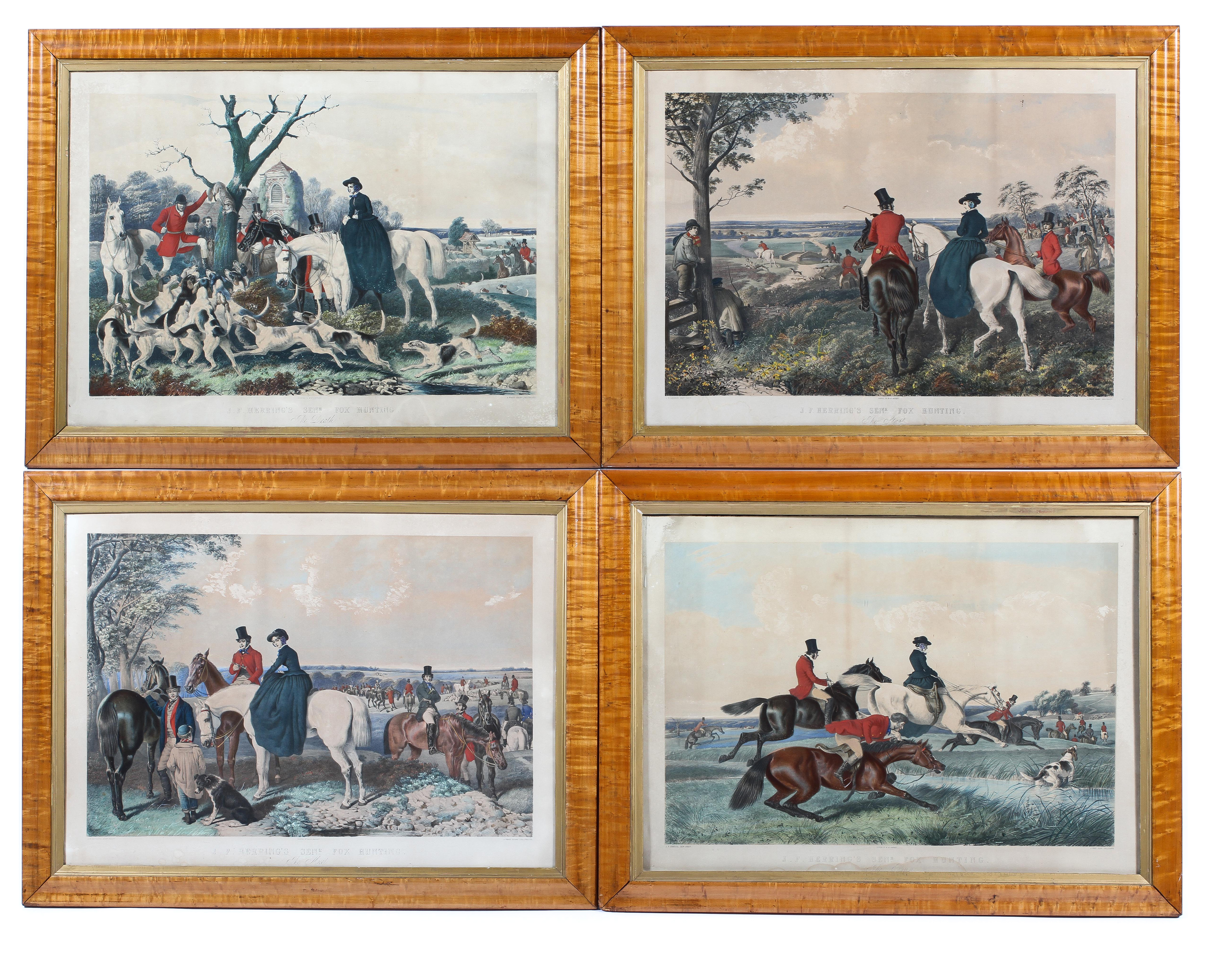 Four late 19th/early 20th century coloured etchings by M&N Hanhart,of hunting scenes,