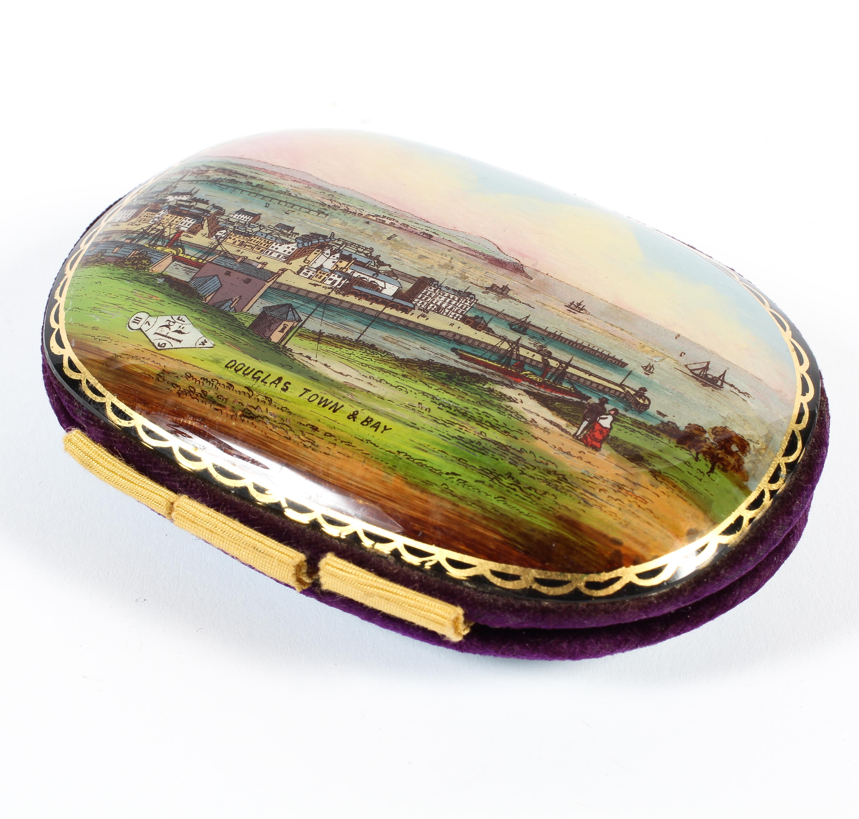 A Victorian glass-mounted needle case, of oval form,