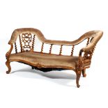 A Victorian walnut framed double ended chaise longue,