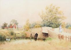 AT Nash, (British, late 19th/early 20th century), Branbridge, Figures Crossing a Bridge,