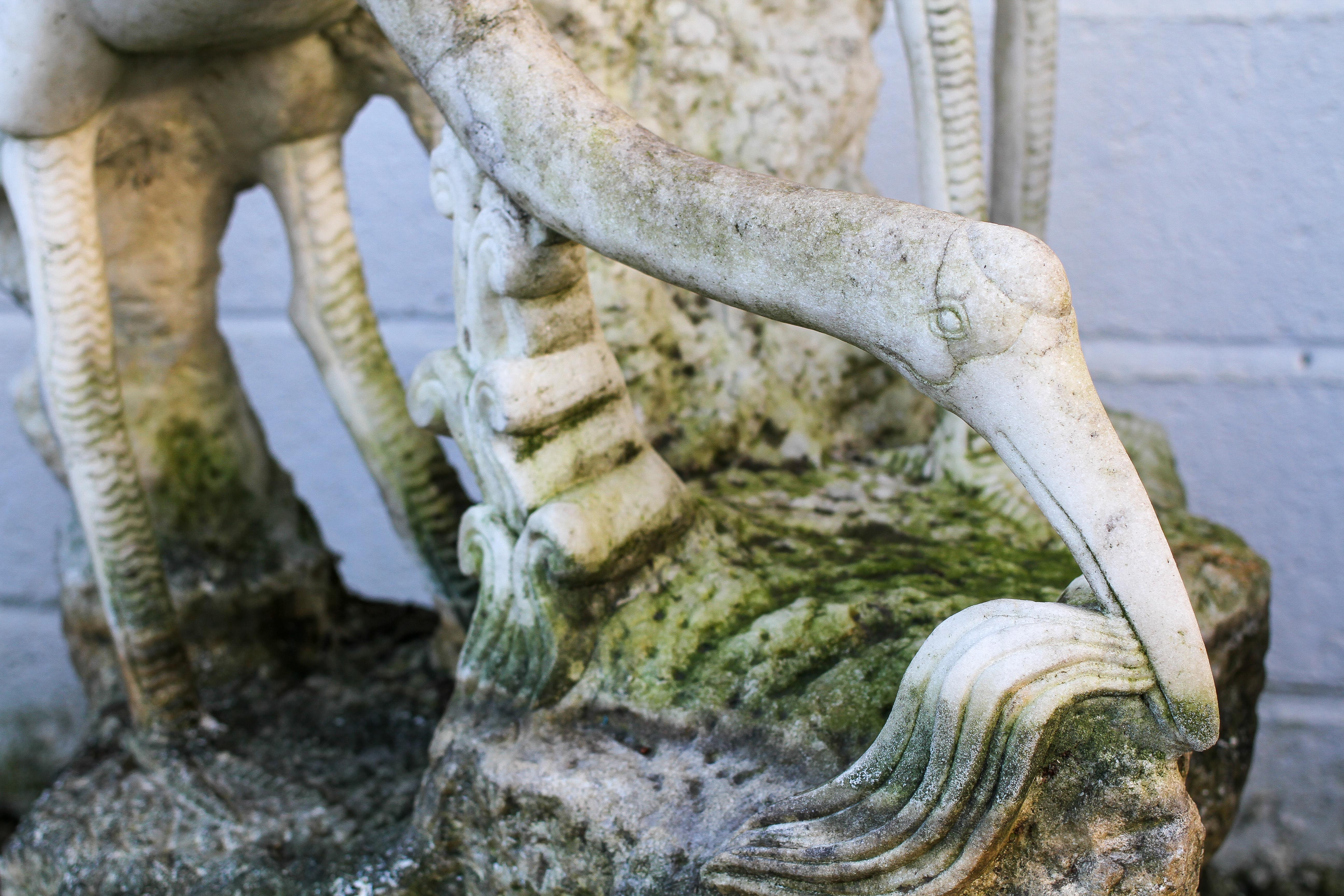 A large 20th century marble statue of two cranes standing on a rock, - Image 3 of 4