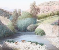 Bertram Mascall (Spanish School), a wooden river valley, acrylic on board,