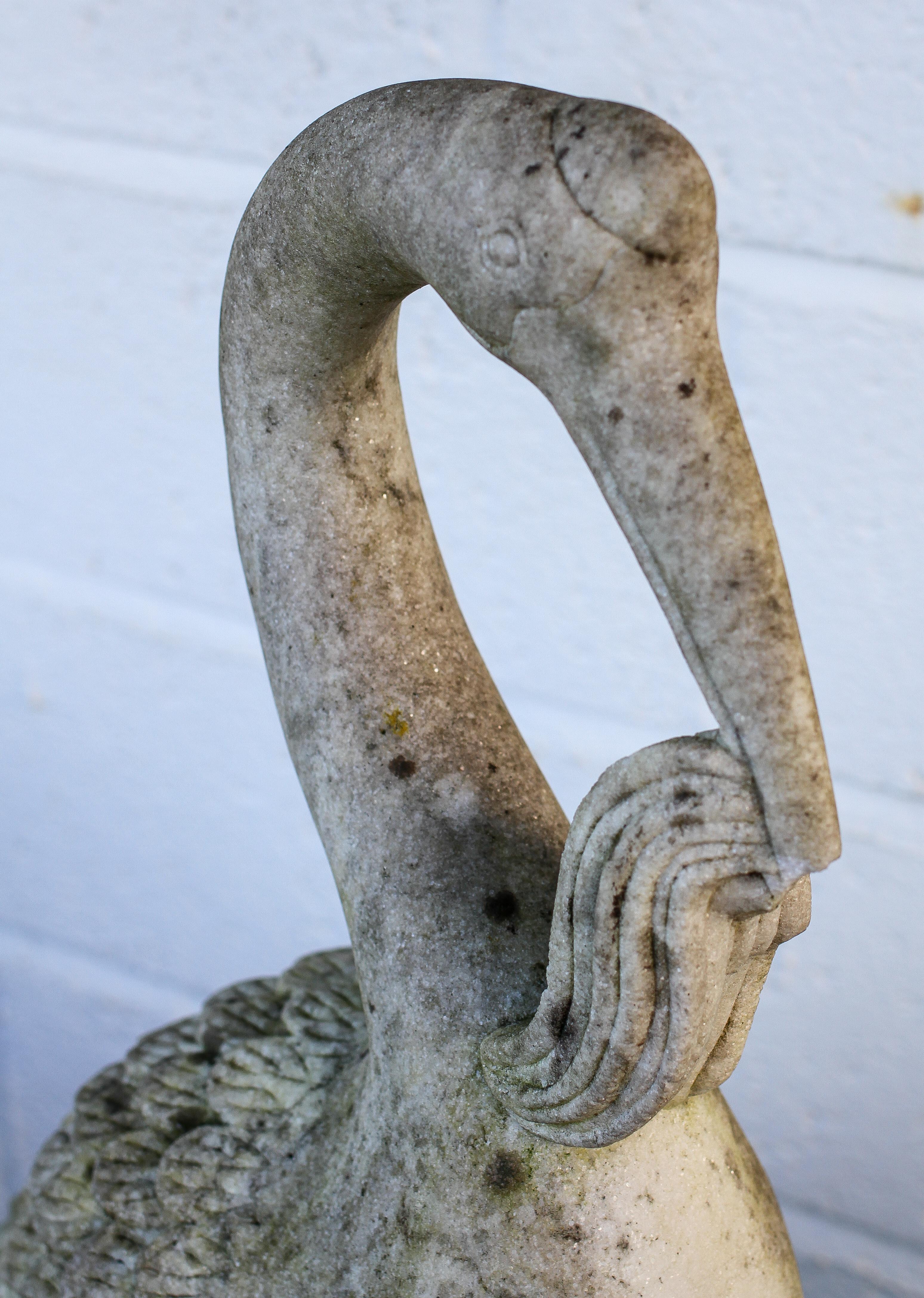 A large 20th century marble statue of two cranes standing on a rock, - Image 4 of 4