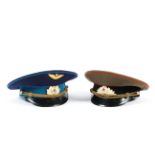 Two 20th century Russian officer's caps with makers labels to underside