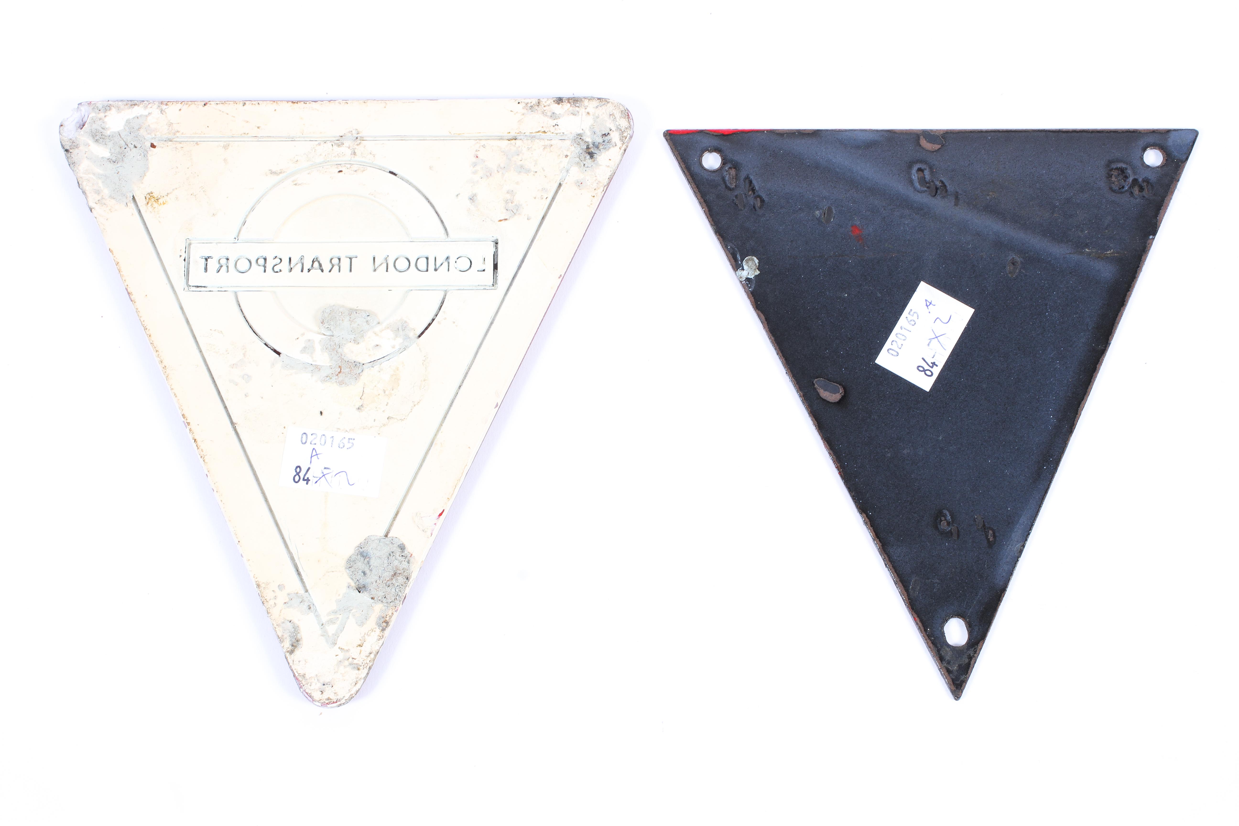 A mid-century enamel London Transport radiator triangle, - Image 2 of 2