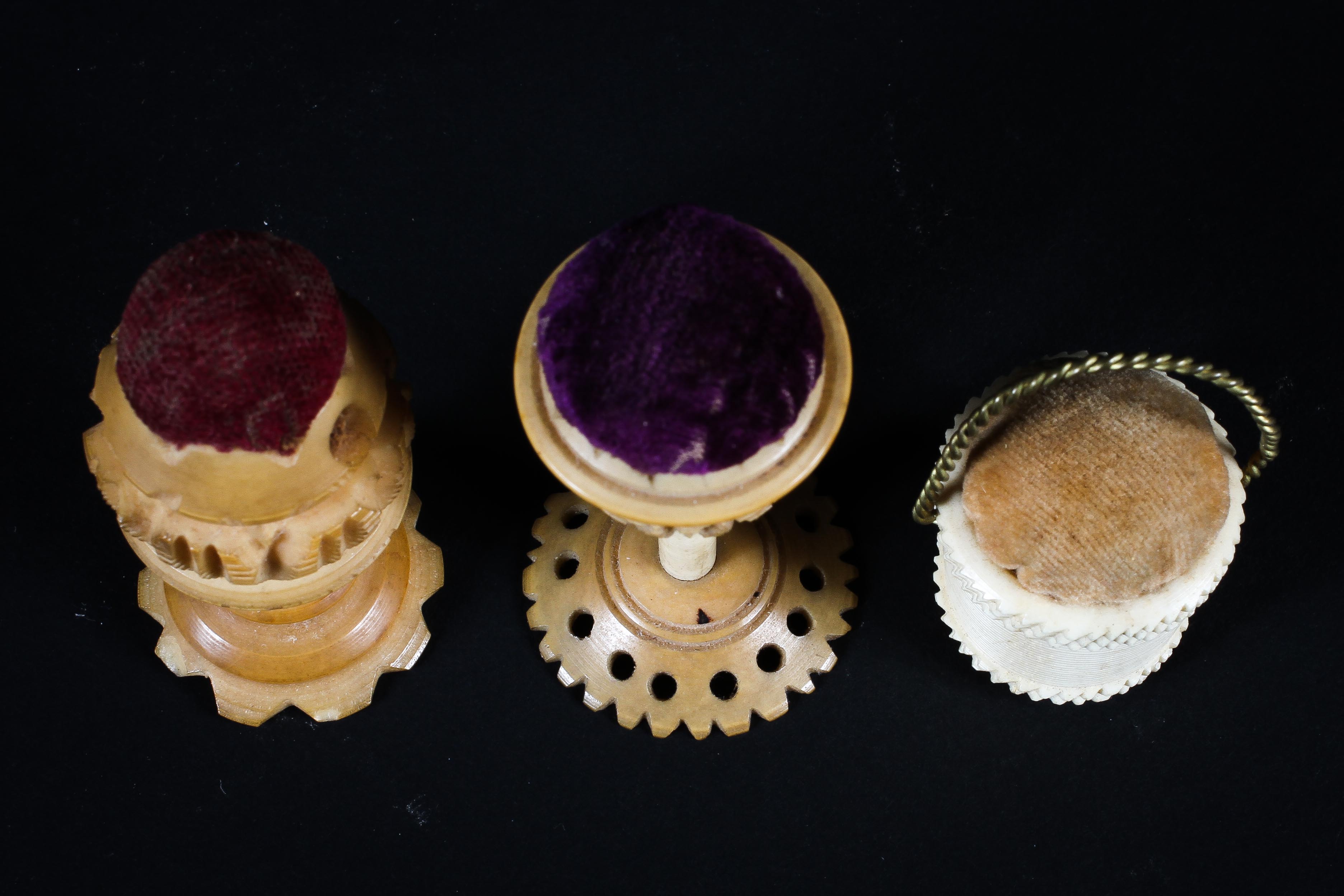 Three late 18th/early century carved pin cushions, - Image 2 of 3