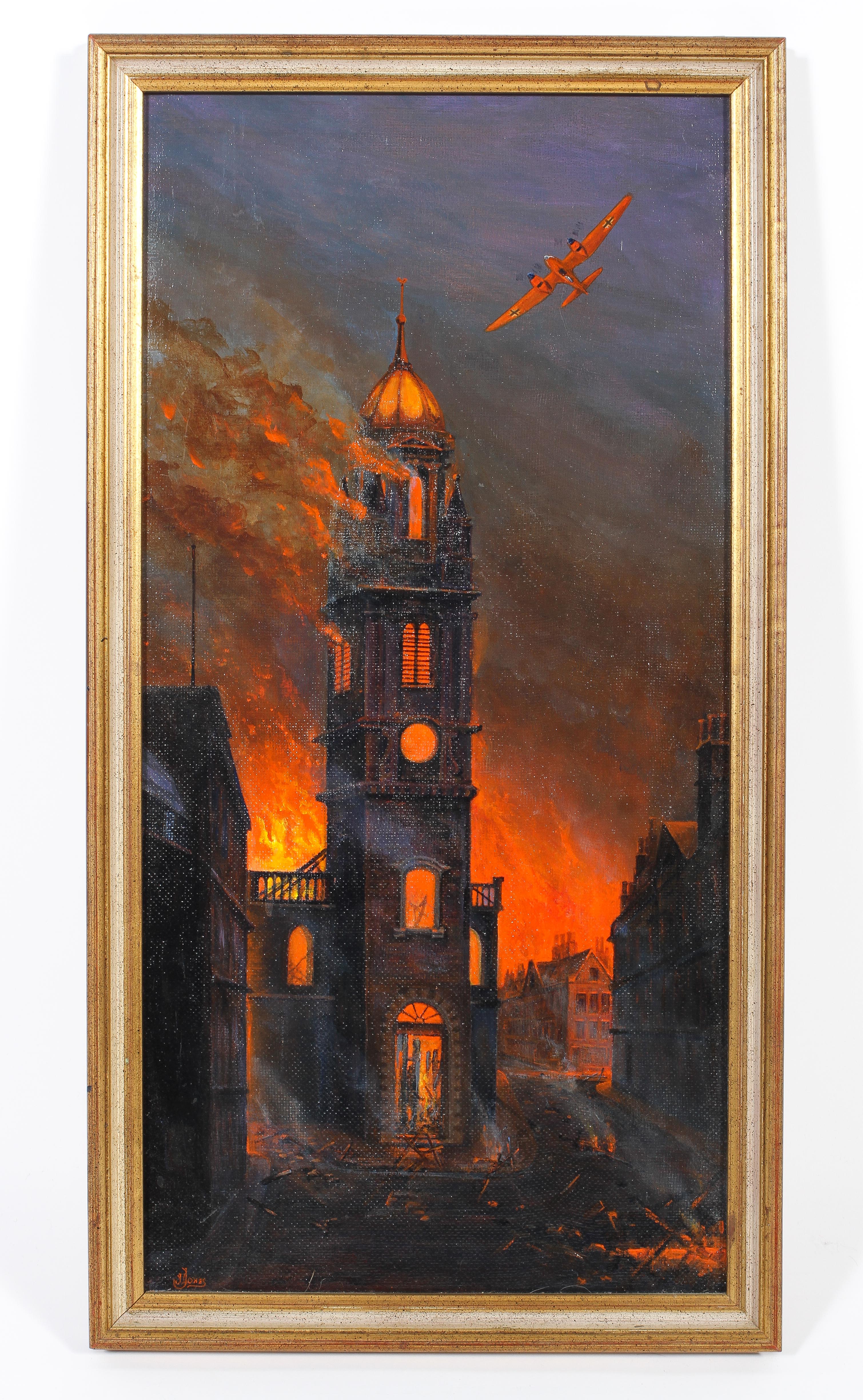 Two Acrylic on board paintings of the Bath Blitz April 1942 depicting St James Church Henry Street - Image 7 of 9