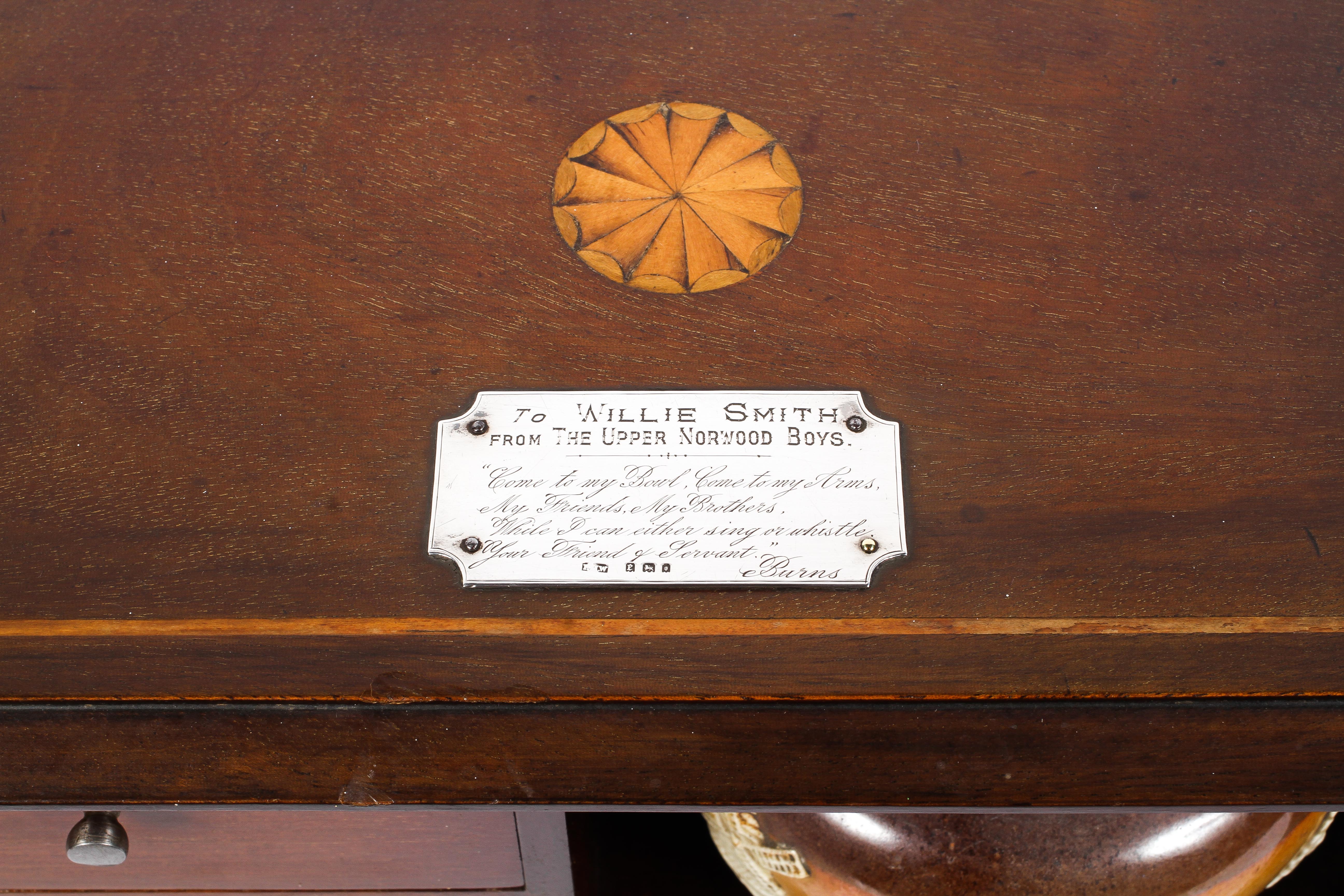 A mahogany silver mounted smoker's cabinet, inlaid with a Georgian style satinwood medallion to top, - Image 3 of 7