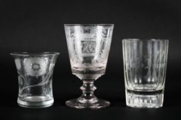 Three pieces of engraved glass, comprising: a 19th century Sunderland Bridge rummer,