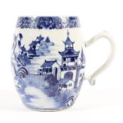 A Chinese Export blue and white barrel-shaped mug, late 18th century,