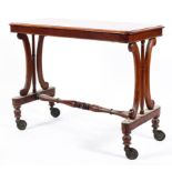 A Victorian mahogany side table, the moulded top above two double scroll and baluster supports,