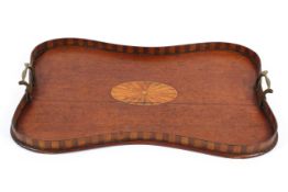 A 19th century mahogany inlaid butlers tray, with galleried border with brass handles, 57cm x 38cm .