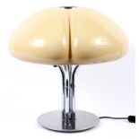 An Italian retro chrome table lamp, circa 1970, with lobed pale brown shade,