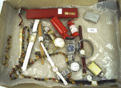 An assortment of vintage wristwatches, including a ladies Seiko Quartz,