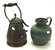 Two copper water vessels, one being a 19th century teapot with swing handle to top,