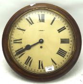 A 19th century wall clock, of circular form, the metal dial with Roman numerals,