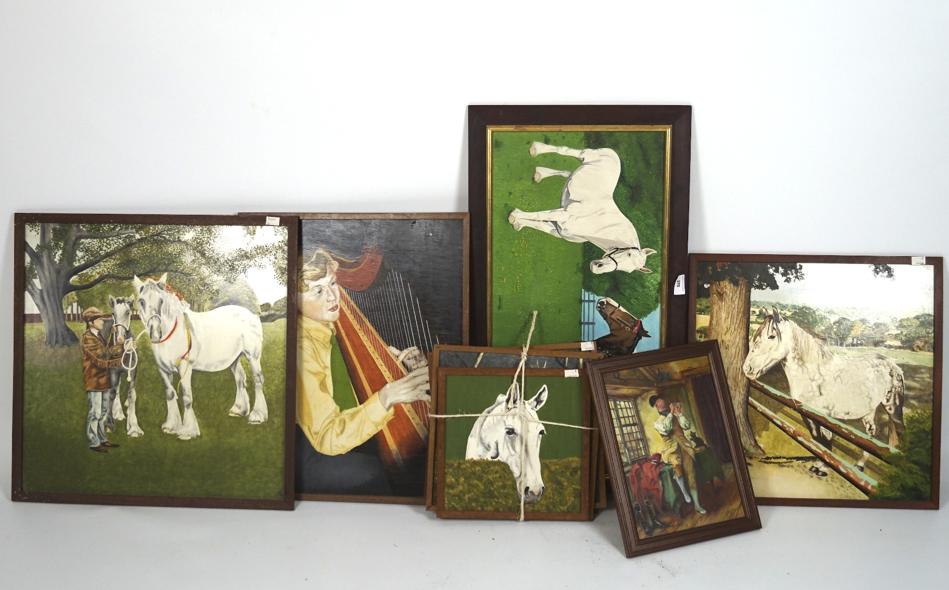 A collection of assorted pictures and prints, most being horse related, most framed,