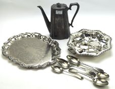 A collection of silver plate, including an EPNS dish, an engraved tray,