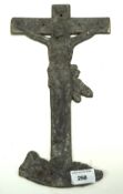 An 18th century lead crucifix, the cast figure drilled for a coffin mount