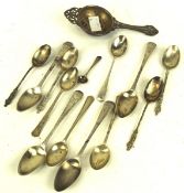 A selection of silver and white metal flatware, to include Georgian teaspoons,