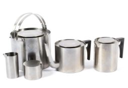 Arne Jacobsen for Stelton, Denmark. A Stelton Cylina line hollowware stainless steel tea set