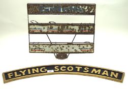 A large reproduction painted metal Flying Scotsman plaque and a vintage Gillette Super Silver