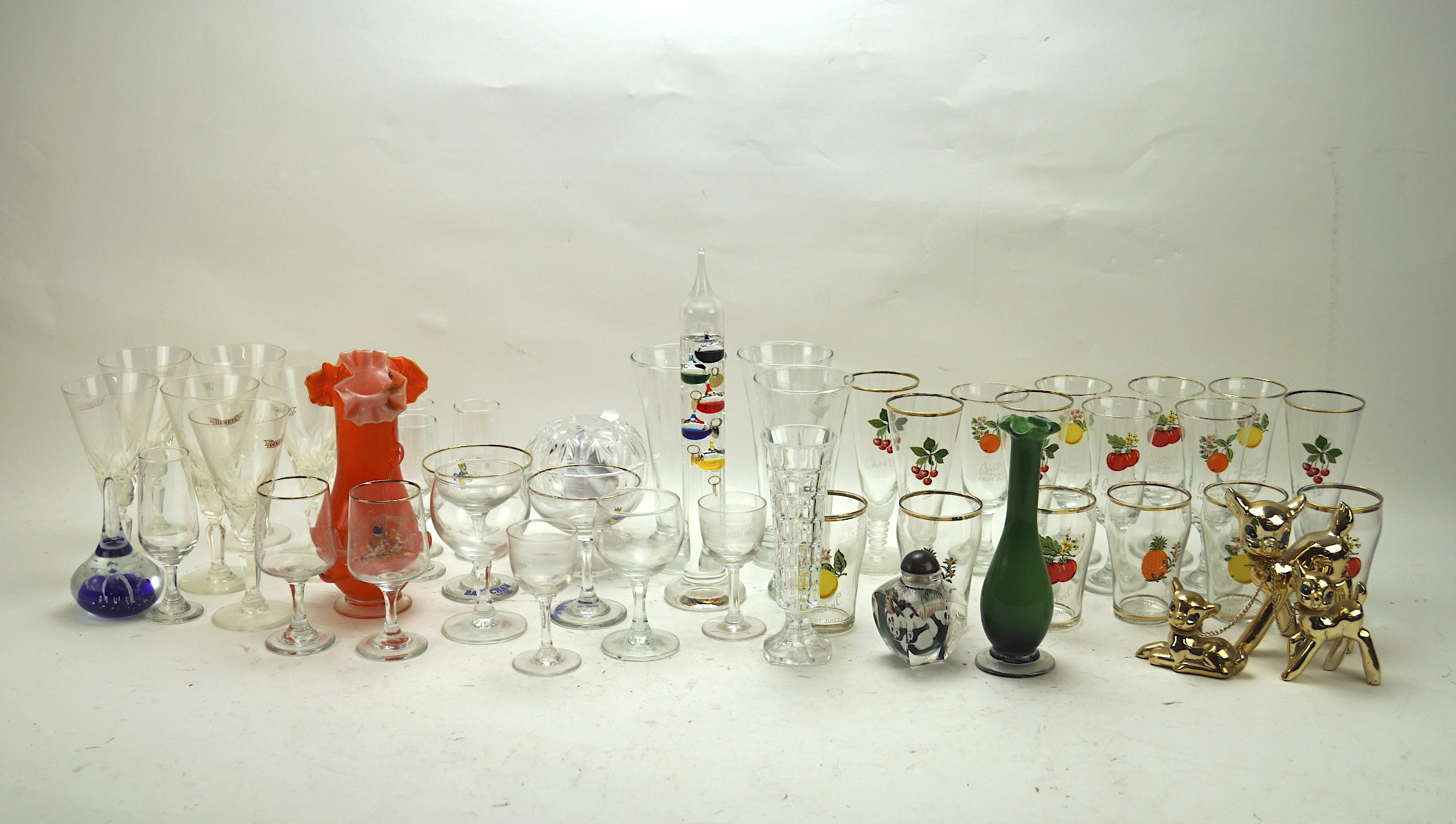 A large collection of assorted glassware and ceramics, including Babycham drinking glasses,