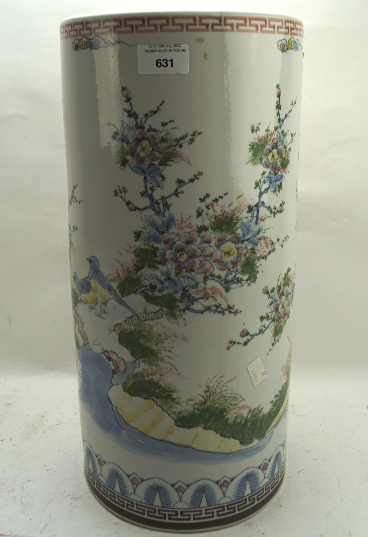 A 20th century Japanese ceramic umbrella stand, of cylindrical form,