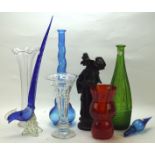 Assorted glassware, to include a large moulded blue glass decanter with stopper,