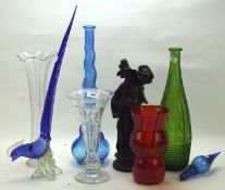 Assorted glassware, to include a large moulded blue glass decanter with stopper,