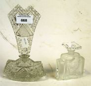 A 20th century cut glass scent bottle by Desna, with scene to front depicting a stylised nude lady,