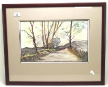 A modern watercolour landscape depicting a tree lined road, signed to bottom left S. Borghese