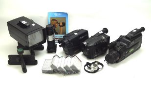 A collection of video cameras and related items,