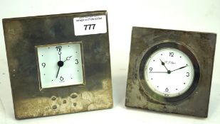 Two sterling silver mounted bedside clocks, of geometric design,