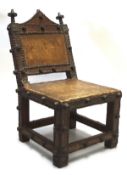 A late 19th/early 20th century Carlo Bugatti style childs chair, with Moorish influences,