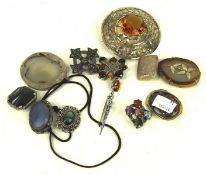A collection of vintage gem and stone set brooches, to include one in a hallmarked 9ct gold mount,
