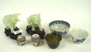 An assortment of oriental wares, to include a Spinach Jade bowl,