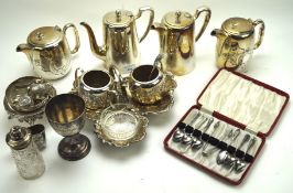 A collection of 19th and 20th century silver plate, including coffee pots, teapots, stands and more,