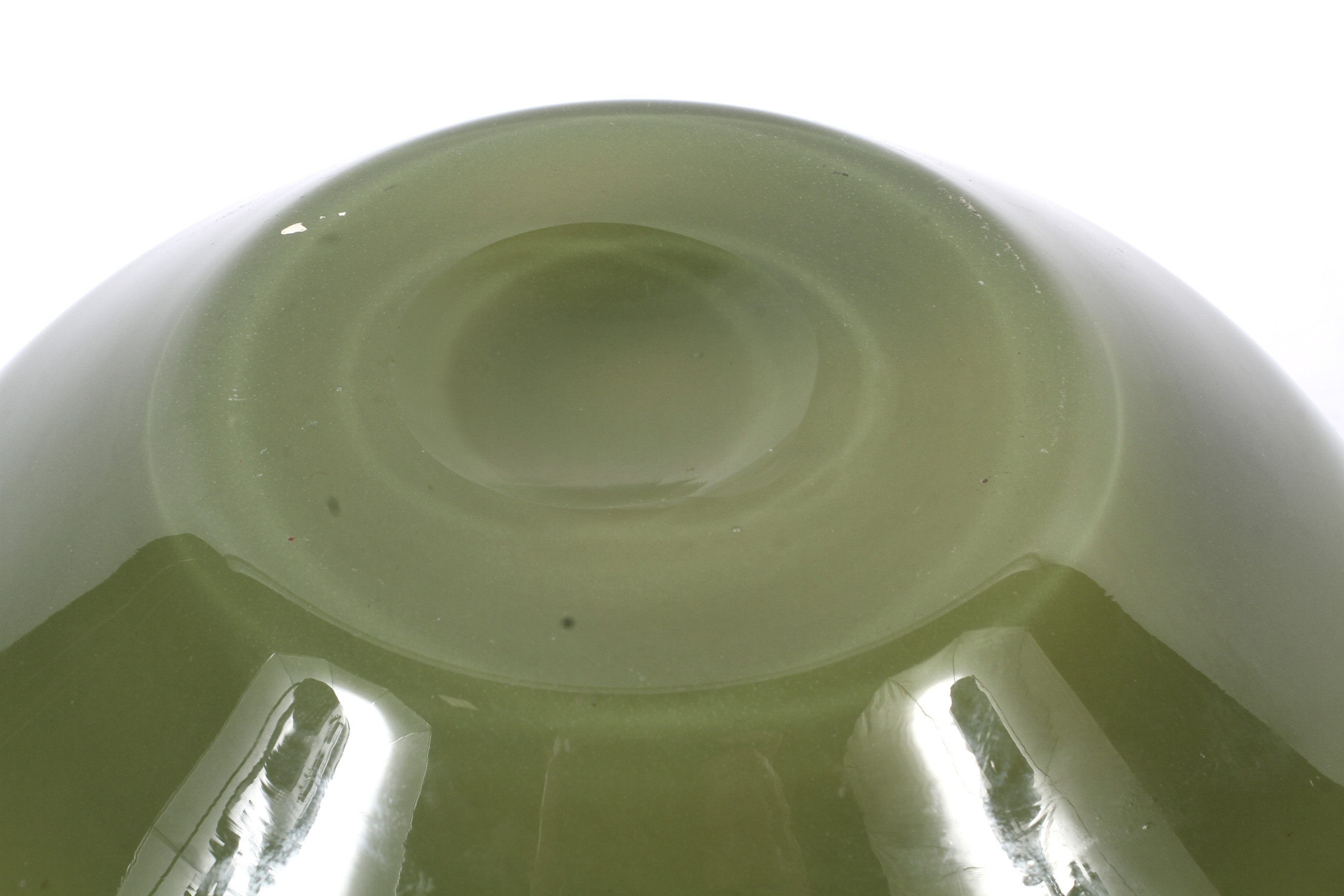 An Art Glass green tinted vase, cased in olive green, decorated with brown lines, - Image 2 of 2