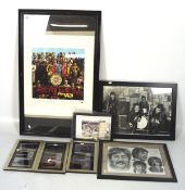 A collection of framed music and film memorabilia to include a 1993 Apple Corps Limited,
