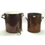 A large late 19th/early 20th century copper liquid vessel, with tap to one side,