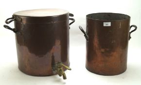 A large late 19th/early 20th century copper liquid vessel, with tap to one side,