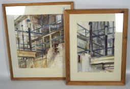 John Wakefield, (British, 21st Century School), two watercolours of Architectural Construction,