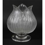 A Lalique bud-shaped candle holder, etched Lalique R/France marks, frosted,