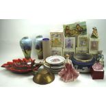 A large selection of assorted ceramics and a brass kettle,