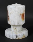 An Art Deco opaque glass marbled lamp shade, the shade of octagonal form, on domed circular base,